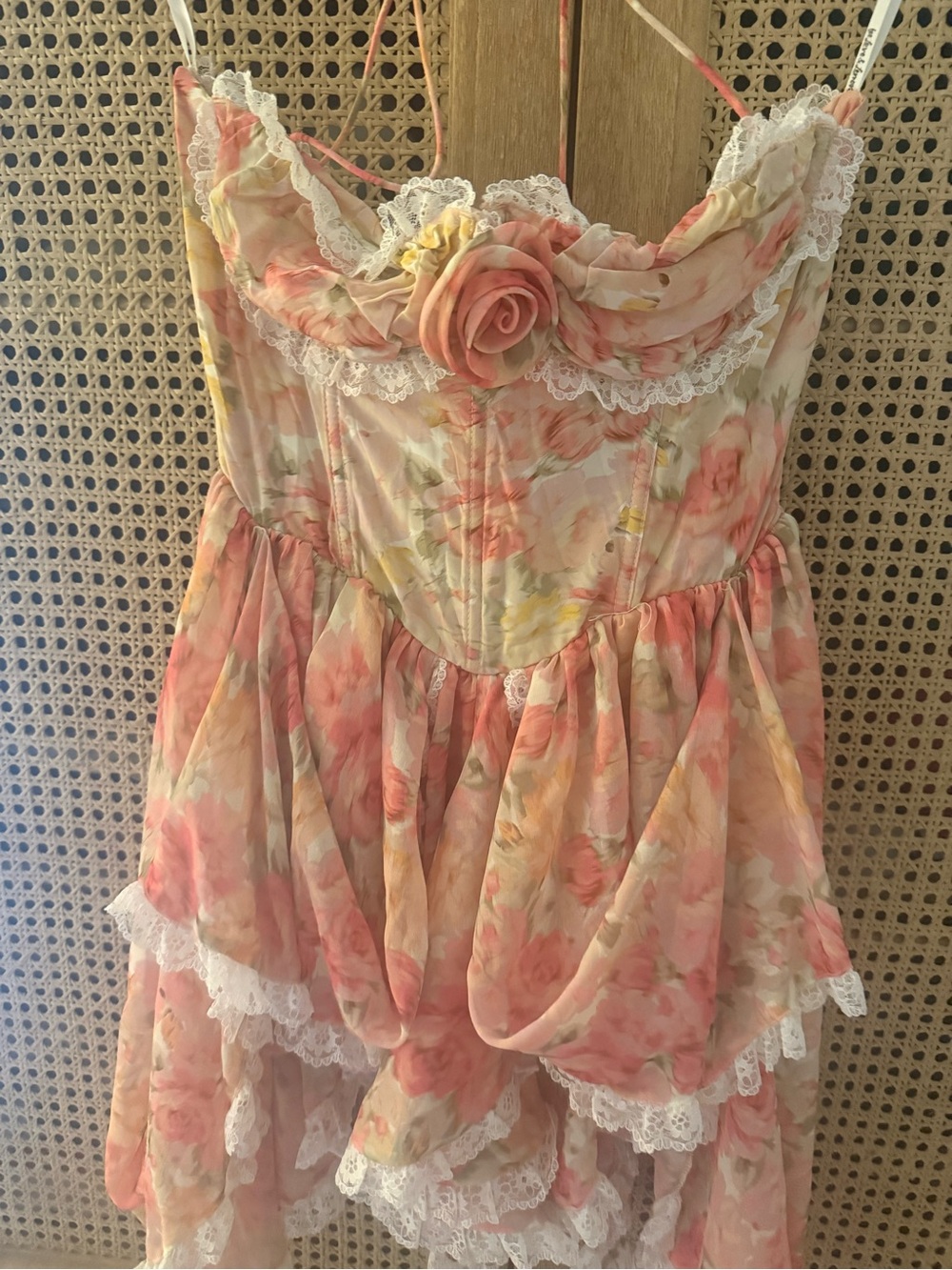 For Love & Lemons Peach and Pink Floral Sundress